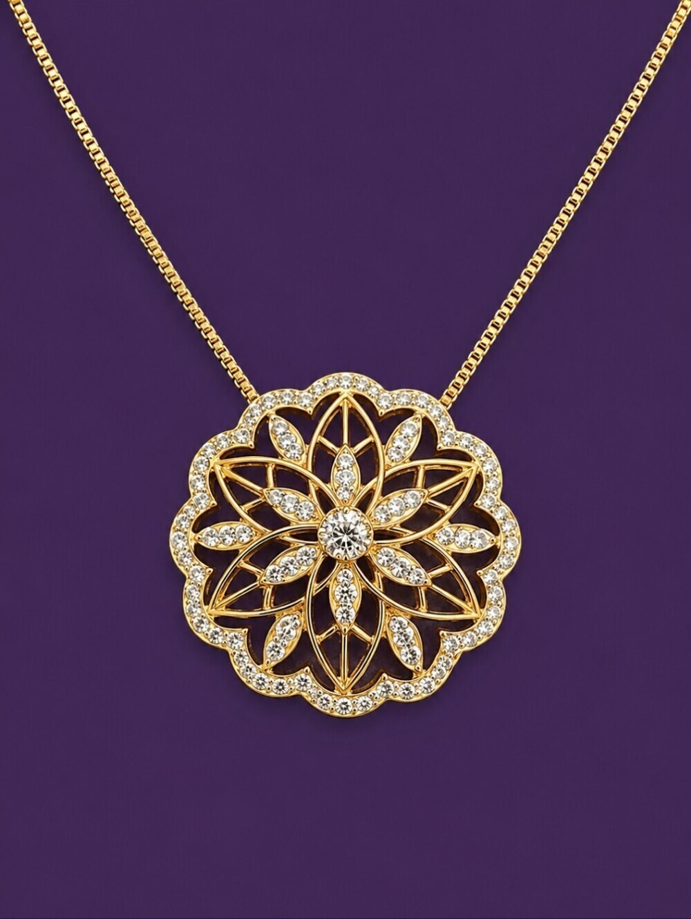 VTG Vermeil Gold Floral Circle Crystal Pendant